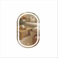Espelho Oval Jateado com LED 3 Tons, Botão Touch e Fonte Slim-Espelho Decorativo para Banheiro, Lavabo e Camarim