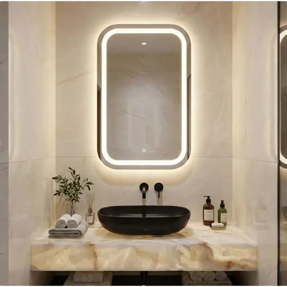 Espelho LED Decorativo Retangular Jateado com 3 Tons de Luz e Cantos Arredondados Diversos Tamannhos