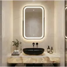 Espelho LED Decorativo Retangular Jateado com 3 Tons de Luz e Cantos Arredondados Diversos Tamannhos