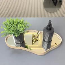 Bandeja Decorativa Espelhada Orgânica em Couro Ecológico- Elegante, Moderna - 3 cores