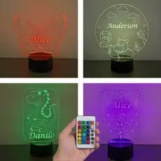 Luminária Decorativa Infantil LED RGB com toque Touch- Personalizada para Bebê, Temas Dinossauro, Safari, Borboletas...