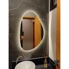 Espelho Orgânico com LED Decorativo (Pilha ou Fonte) Design Moderno para Banheiro, Lavabo, Sala, Espaço Gourmet