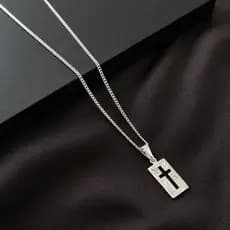 Correntinha Masculina 70 cm Banhado A Prata 925 + Pingente Placa Cruz