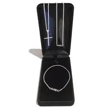 Correntinha Masculina + Pulseira + Pingente Cruz Banhado A Prata 925