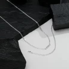 Conjunto Correntinha Corrente Cordão Masculina + Pulseira Banhada A Prata