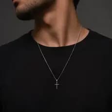 Corrente Masculina Prata 925 Com Pingente Cruz Palito Banhado