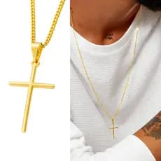 Correntinha Masculina Com Pingente Cruz Palito Banhado A Ouro 18k