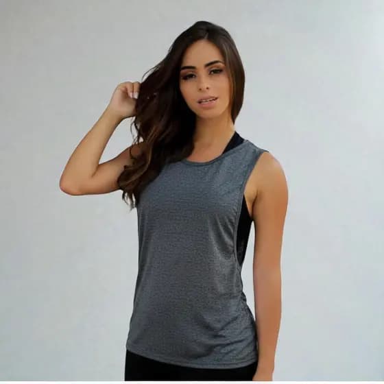 Regata Feminina Fitness Academia Camiseta Treino Corrida Yoga Caminhada Verão Blusa Blogueira cinza