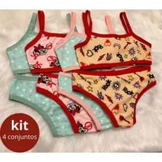 Kit 4 Conjuntos Infantis Menina Moça Top e Calcinha - Suede Estampado (1 a 12 anos)