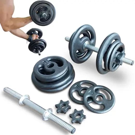 Kit 2 Barras / Halteres de 40cm ROSCA RÁPIDA  + 20kg de Anilhas para Treinamento de Força Musculação e Academia