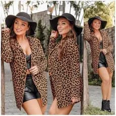 Cardigan Feminino Longo Onca Animal Print Kimono Feminino