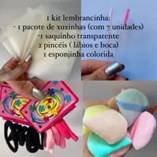 5 Kits Lembrancinha/ Mimo para o Cliente. Kit com 1 pacote com 7 xuxinhas+ 1 esponja de make+ 2 pincéis + 1 saquinho