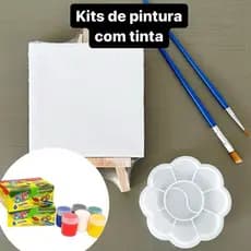1 Kit de Pintura COMPLETO!! Kit com Tela Fina 10x10cm,Cavalete 15x8cm, 2 pincéis ,caixa com 6 tintas ,paleta