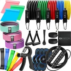 Kit 27 Itens Treino Em Casa Elástico Extensor Exercício Funcional Massageador Corda De Pular Hand Grip Fisioterapia