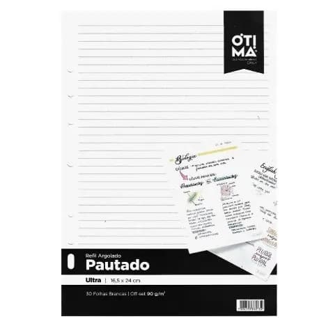Refil Bloco Fichário Argolado Ultra 165x240mm Pautado 90g 30 Folhas Otima