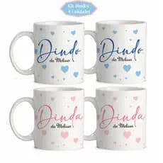 Kit 4 Caneca Personalizada Com Nome Dindos e Madrinha Padrinho de batismo