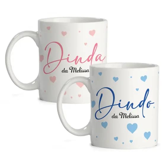 Caneca Dindo Dinda Batismo Frase Atribuição dos Dindos - Kit 2 Unidades