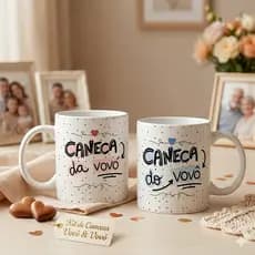 Caneca do Vovô Avô Vô Vovó Avó Vovó com Presente Personalizado Nome Porcelana - Kit 2 Unidades