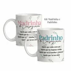 Caneca Madrinha Padrinho de Consagração Personalizada com Nome - Kit 2 Unidades