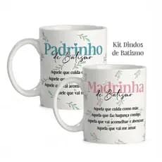 Kit 2 Caneca Madrinha Padrinho Dinda Dindo Dindos de Batismo e Consagração - Com Nome