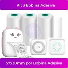 Kit 3 Bobina Etiqueta Termica Adesiva 57mm Branco Para Mini Impressora Portátil
