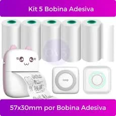 Kit 5 Bobina Etiqueta Termica Adesiva 57mm Branco Para Mini Impressora Portátil