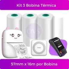 Kit 3 Bobina Etiqueta Termica Não Adesiva 57mm x 16m Branco Para Mini Impressora Portátil