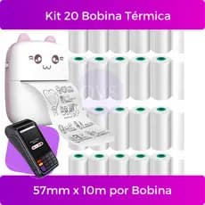 Kit 20 Bobina Etiqueta Termica Não Adesiva 57mm x 16m Branco Para Mini Impressora Portátil
