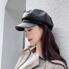 Boina Feminina De Couro Pu Estilo Britânico Com Aba Para Outono / Inverno / Octogonais