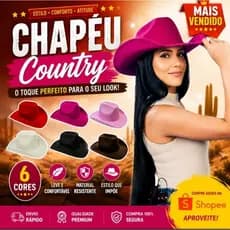 Chapéu Cowboy Country, Boiadeira Feminino e Masculino Rodeio Sertanejo