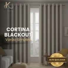 Cortina Blackout de Tecido Grosso 4 metros Modelo para Varão Corta Luz Janela, Sala, Quarto Escritório