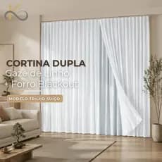 Cortina Wave de Voil Gaze de Linho e Forro Blackout para Trilho Suiço de 3 metros de largura Premium