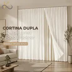 Cortina Wave de Voil Gaze de Linho e Forro Blackout para Trilho Suiço de 6 metros de largura Premium