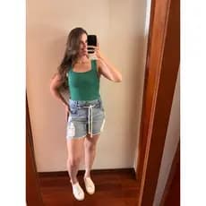 Body Modal Tricot Regata Acinturado Verde Feminino Elegante Verde Brasil
