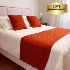 kit Manta Peseira Trico Trança Larga + 2 Capas de Almofadas Cama Posta Solteiro Sofá Casal Queen King