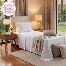 Lençol Solteiro Branco Sem Elástico 400 Fios Toque Seda Hotel Cama