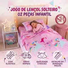 Jogo Lençol Cama Solteiro 2 Peças Microfibra Estampado Infantil Elástico Dinossauro Princesa