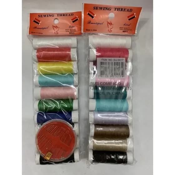 Kit linha de costura com 10 rolinho de linha com cores diversas sortidos  com 10 agulhas (P58-A)