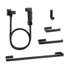 Kit Acessorios Banheiro Square + Ducha Higienica Black