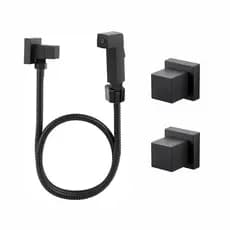 Ducha Higienica Quadrada Luxo Preto Fosco + 2 Acabamentos Para Registro Deca Preto Fosco