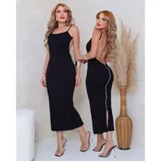 Vestido Midi Canelado Feminino Alcinha com Bojo e Zíper Atrás – Veste até 42