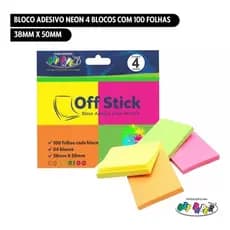 Bloco Adesivo Neon 38x50 4 Blocos Com 100fls Cores Off Stick