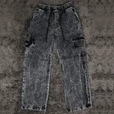 【TUNG JEANS】Calça Wide legue cinza Unissex Design dois bolsos calças cargo