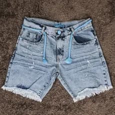 TJ Bermudas Jeans Unissex Azul Shorts jeans com cintura ajustável por cordão 100% Jeans