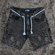 Tung Jeans Cinza Bermuda Jeans Masculina Jogador Com Corda Cintura Shorts Jeans Rasgados