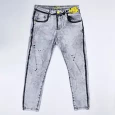 TJ Calças Jeans Manchas Tinta Unissex Branco Acinzentado Calça 100% Jeans
