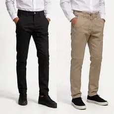 【Kit 2】 Calças Sarja Masculinas Fibras Elásticas Slim Casual Bolso Embutido Skinn