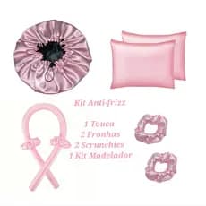 Kit Anti Frizz 2 Fronhas 1 Touca 1 kit Modelador de cachos 2 Scrunchioes