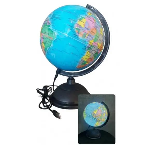 Globo Terrestre Giratório Mapa Mundi Iluminado Com Luz De Led Via USB 30 CM.