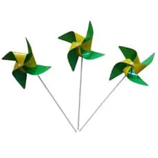 Kit 100 Cataventos Giratório Verde E Amarelo Brasil Em Papel Couchê Haste De Plástico Colorido Divertido.
